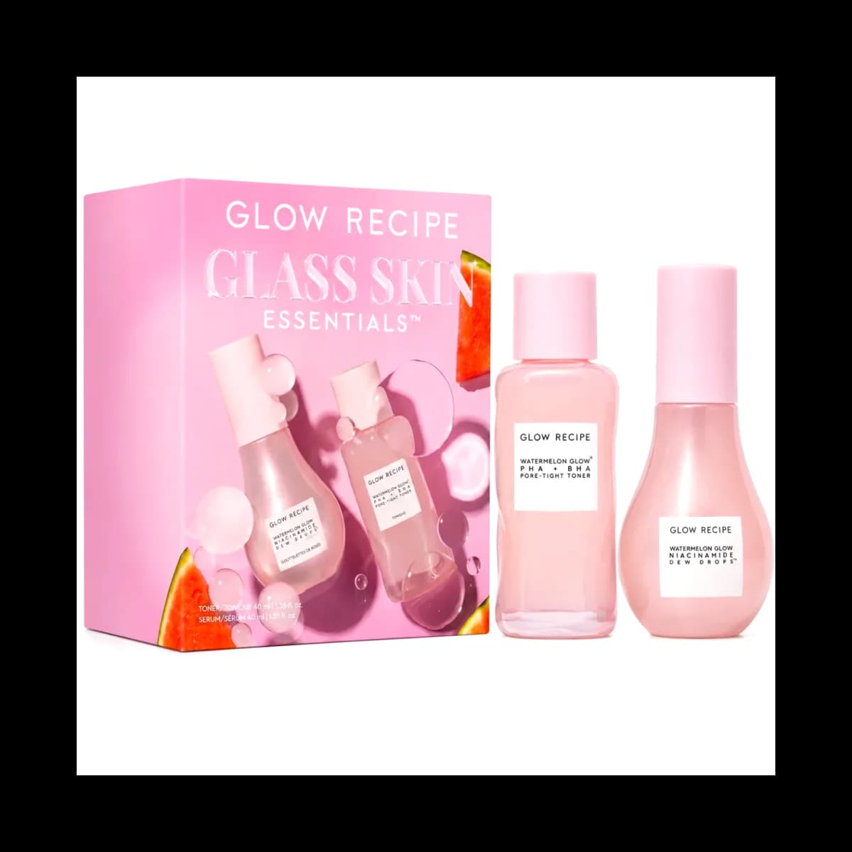 Glow Recipe Glass Skin Essential Korean Skincare Kit - Includes Niacinamide Dew Drops Face Serum & PHA + BHA Face Toner
